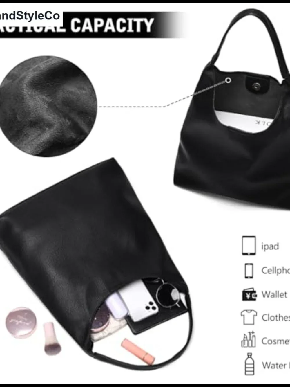 Slouchy Faux Leather Hobo Shoulder Bag Vegan Leather Tote Purse for Work
